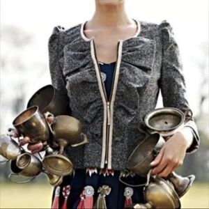 Anthropologie Elevenses Zip Jacket Blazer Size 12, Tweed-look, Coquette, EUC